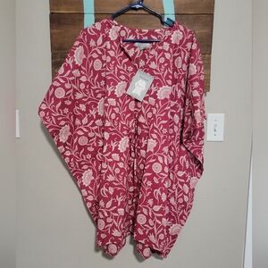 Cost Plus World Market Red and White Floral Kimono Popover Cover Up Free Size